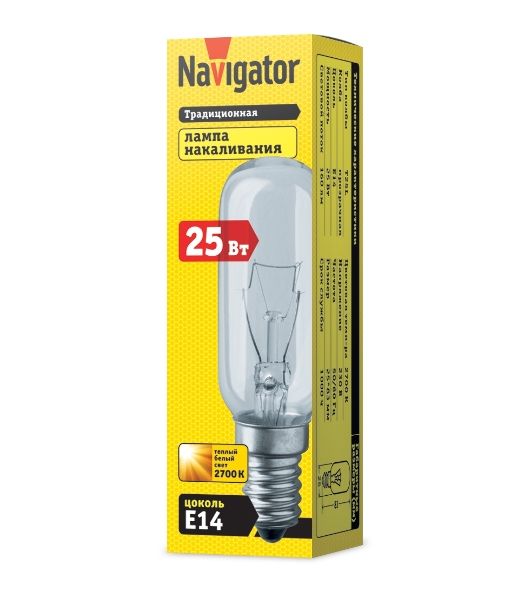 Лампа накаливания Navigator NI-T25L-25-230-E14-CL