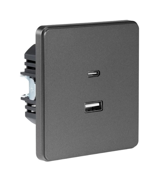 Розетка Kranz ROUND USB-A+Type-C 3А с функцией быстрой зарядки титан