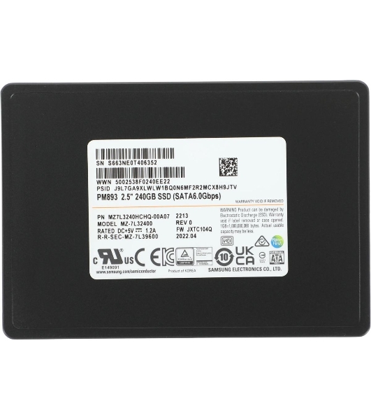 Накопитель SSD Samsung PM893, 240Gb, SATA III, 2.5', R/W 550/380