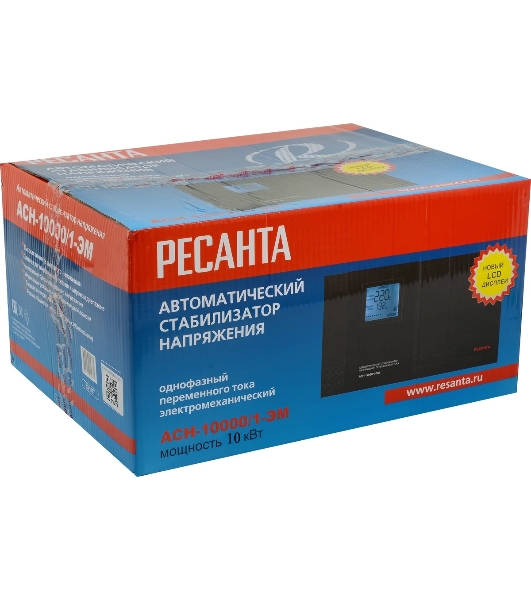 Стабилизаторы напряжения Ресанта АСН-10000/1-ЭМ 63/1/8 Стабилизатор 220В±2%, Габариты 400х323х183, Вес 24 кг