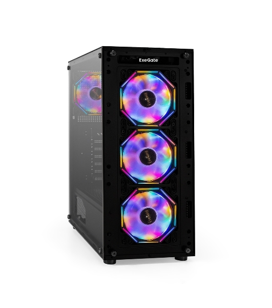 Компьютерный корпус Miditower ExeGate i3 BASE (ATX, без БП, с окном, 1*USB+1*USB 3.0, аудио, 4 вент. 12см с RGb подсветкой)