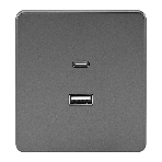 Розетка Kranz ROUND USB-A+Type-C 3А с функцией быстрой зарядки титан, фото 1