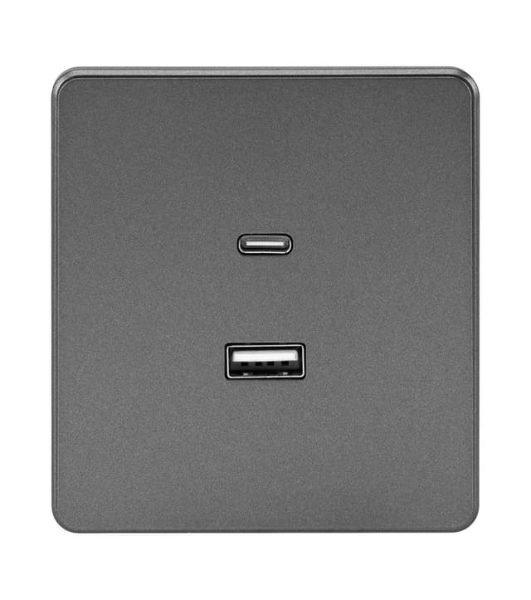 Розетка Kranz ROUND USB-A+Type-C 3А с функцией быстрой зарядки титан