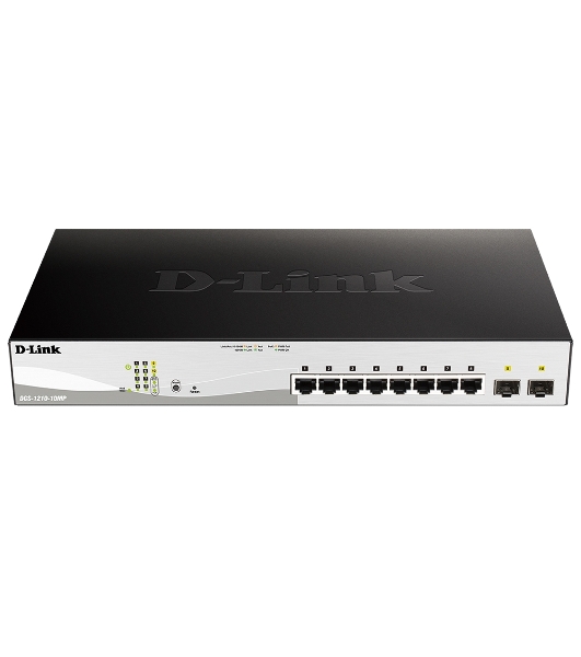 Коммутатор D-Link DGS-1210-10MP/F3A, 8×1 Гбит/с + 2×1 Гбит/с SFP, управляемый