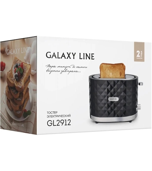 Тостер Galaxy Line GL 2912 черный, 1200 Вт, 2 слота