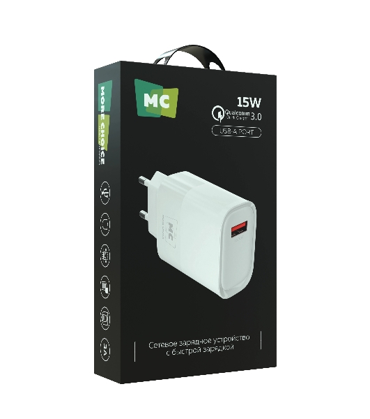 Сетевое зарядное устройство MORE CHOICE (4620202553379) NC09 1USB 3.0A QC3.0 15W, белый