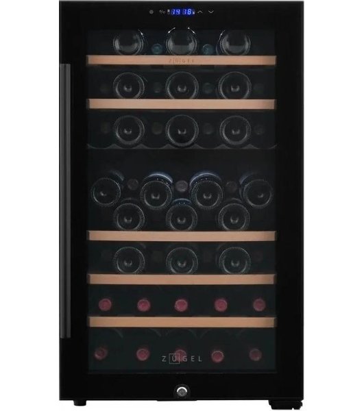 Винный шкаф ZÜGEL ZCWF521DB черный, 127 л, 2 отсека, 52 бут., класс A+