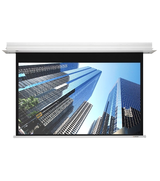 Встраиваемый экран с электроприводом Lumien Master Recessed Control 128х221 см (раб.область 120х213 см) (96') Matte White черная кайма по периметру, черная кайма сверху 53 см, триггер, RS232, IR, RF управл. в комплекте, цвет корпуса белый 16:9