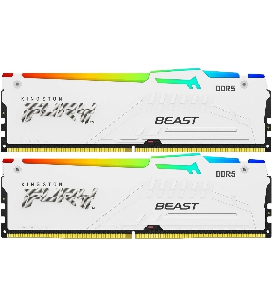 Оперативная память Kingston Fury Beast, DDR5, 32Gb (2x16Gb), 5600MHz, CL40, DIMM, с радиаторами, RGB, белый