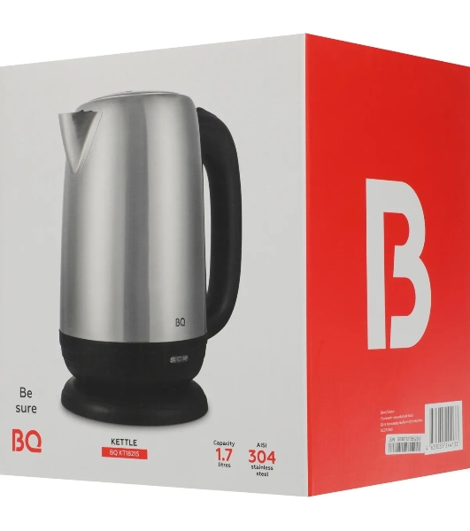 Электрочайник BQ KT1821S черный/серебристый, 1.7 л, 2200 Вт, скрытый нагревательный элемент