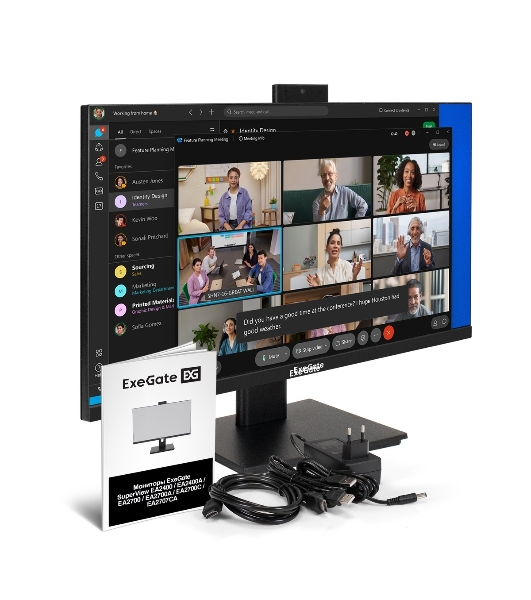 Монитор 23.8' ExeGate SuperView EA2400A IPS 1920x1080, 75 Гц, 5 мс, 16:9, 250 кд/м², HDMI 1.4, VGA, веб-камера (2 Мп), 3.5 мм, черный