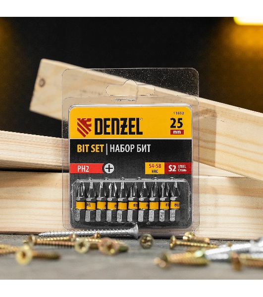 Набор бит Denzel PH2х25, сталь S2, шестигранный профиль, 10 шт.