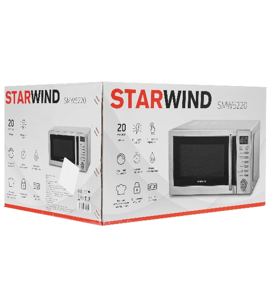 Микроволновая печь Starwind SMW5220 серебристый, 20 л, 700 Вт, переключатели - кнопки, поворотный механизм
