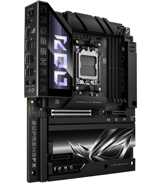 Материнская плата ASUS ROG CROSSHAIR X870E HERO BTF, AM5, AMD X870E, 4xDDR5, 4xSATA, 5xM.2, 1xPCIe 5.0 x16, 1xPCIe 4.0 x4, 1xHDMI, 1x2.5Gb LAN, 1x5Gb LAN, Wi-Fi 7, Bluetooth 5.4, 2xUSB-C 40Gbps (USB4 / Gen3x2), 2xUSB-C 20Gbps (USB 3.2 Gen2x2), 6xUSB-A 10Gbps, 3x3.5 мм, 7.1, ATX