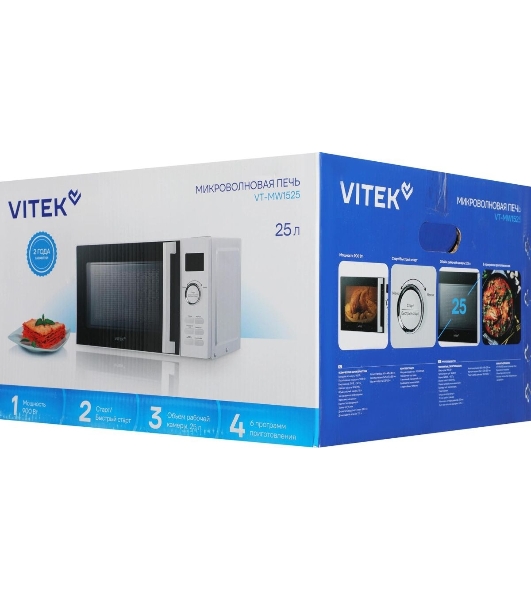 Микроволновая печь Vitek VT-MW1525 белый, 25 л, 900 Вт, переключатели - кнопки, поворотный механизм