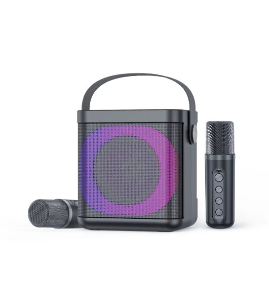 Переносная караоке система TRS2406 iconBIT K702B Колонка 10Вт, 2 микрофона Bluetooth, подсвктка, с аккумулятор в колонке 1500mAh и микрофонах, 16*12*16.7 CM, черный