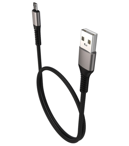 Дата-кабель Maxvi MC-21M USB-MicroUSB 2.4А, 1м, black-grey