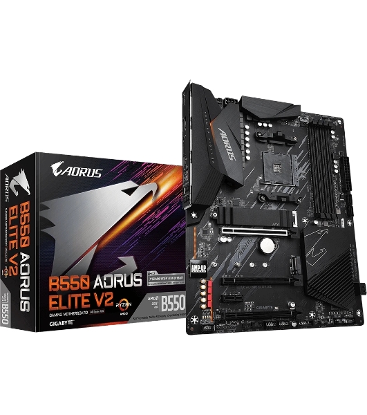 Материнская плата Gigabyte B550 AORUS ELITE V2, AM4, AMD B550, 4xDDR4, 4xSATA, 2xM.2, 1xPCIe 4.0 x16, 1xPCIe 3.0 x16, 2xPCIe 3.0 x1, 1xHDMI, 1xDP, 1x2.5Gb LAN, 1xUSB-C 10Gbps, 4xUSB-A 10Gbps, 4xUSB-A 5Gbps, 2xUSB-A 2.0, 3x3.5 мм, 7.1, ATX