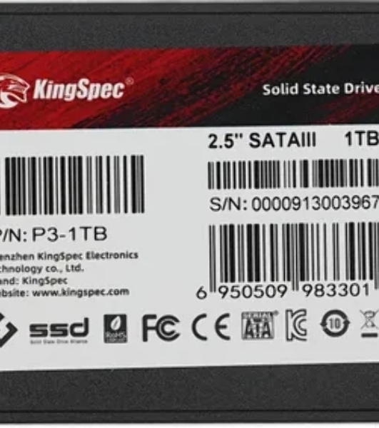 Накопитель SSD KingSpec P3-1Tb, 1Tb, SATA, 2.5', R/W 570/560