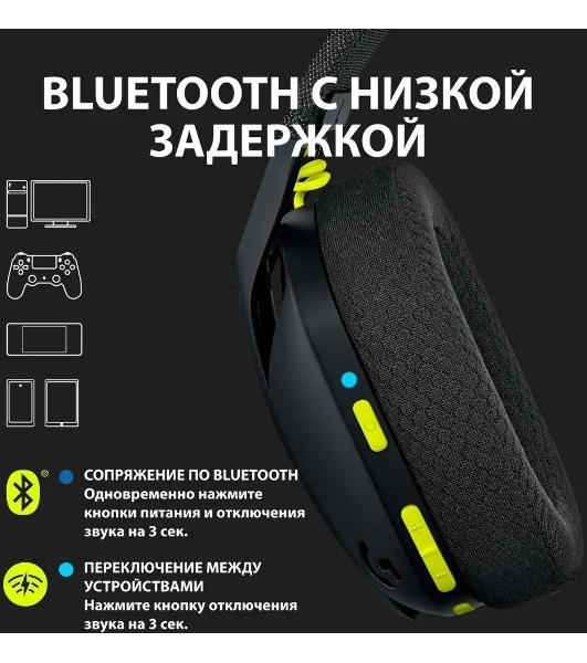 Гарнитура Logitech G435 чёрный/жёлтый, беспроводная, Bluetooth/USB, до 18 ч
