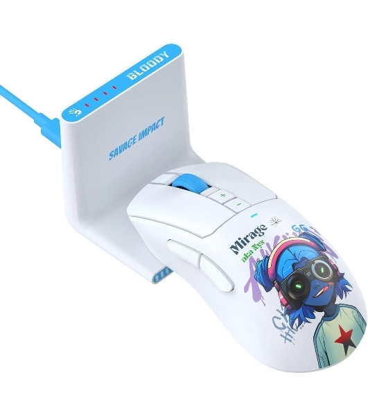 Мышь беспроводная A4Tech Bloody R73 Ultra Duo белый/рисунок оптическая 20000dpi беспров. USB/USB-C 7but (R73 ULTRA DUO NYX MIRAGE)