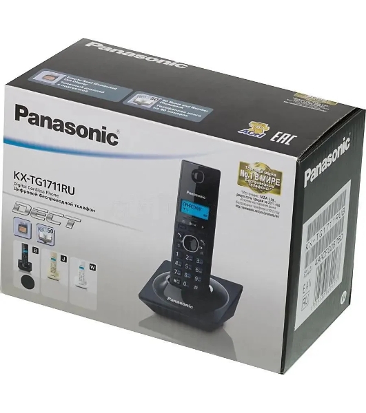 Телефон беспроводной (DECT) Panasonic KX-TG1711RUB черный АОН, Caller ID,12 мелодий звонка,подсветка дисплея,поиск трубки