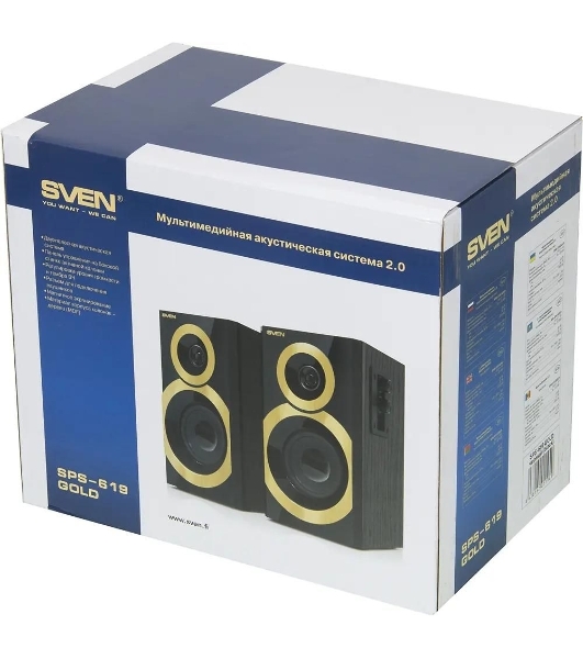 Акустическая система SVEN SPS-619 GOLD акустическая система 2.0, мощность 2х10 Вт(RMS)