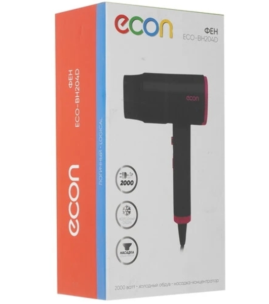 Фен ECON ECO-BH204D черный/розовый, 2000 Вт