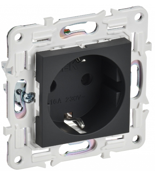 Розетка IEK SKANDY SK-R04G (SK-R14-16-K53) с заземлением, с защитными шторками 16А, графит