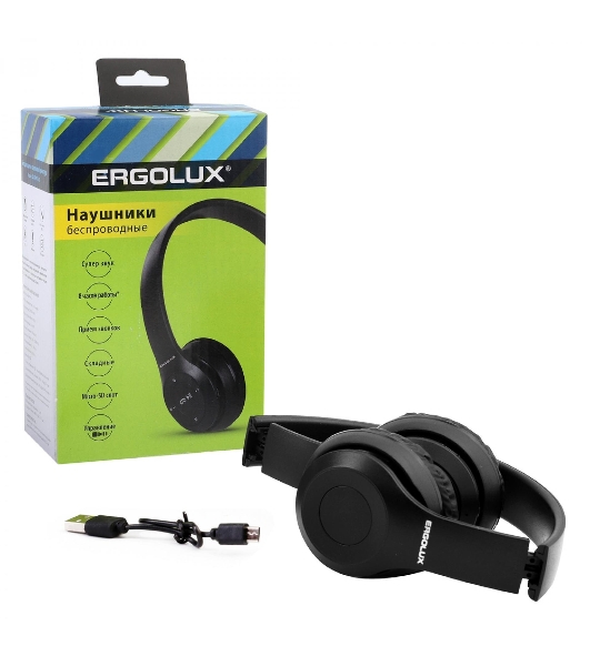 Беспроводные/проводные наушники Ergolux ELX-BTHP01-C02 черный, накладные, Bluetooth + проводной, складная конструкция, до 6 ч