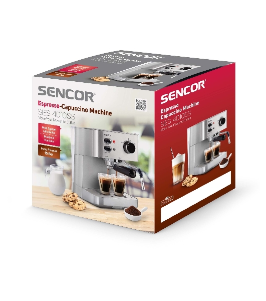 Кофеварка рожковая Sencor SES 4010SS серый, исп. кофе - молотый, 1.5 л, 1050 Вт, 15 бар