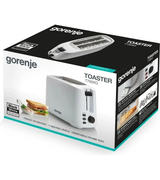 Тостер Gorenje T700XG белый, 850 Вт, 2 слота