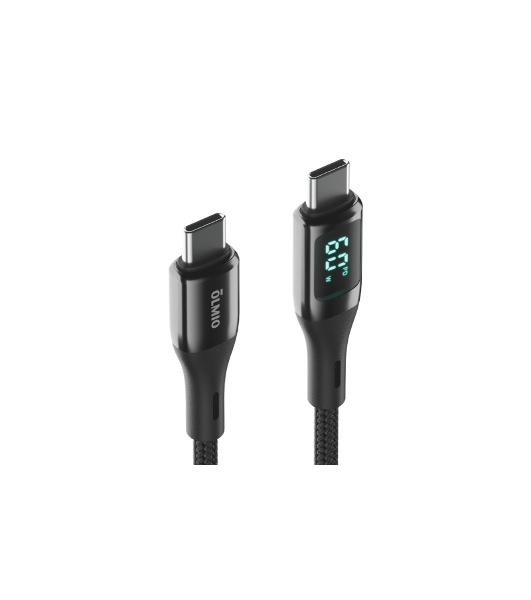 Кабель OLMIO GEEK, Type-C - Type-C, 60W, 1.2м, тканевая оплетка, LCD, черный