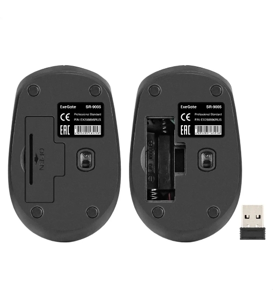 Мышь беспроводная ExeGate Professional Standard SR-9005 черный, 1200 dpi, радиоканал, USB, кнопки - 4