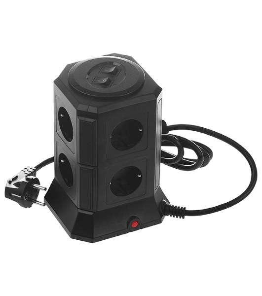 Сетевой фильтр Qumo Power Tower Pro 8SP4U (P-0002), 8 розеток, 2200 Вт, 10A, кабель 2 м 3*1 мм чистая медь, пожаробезопасный пластик, евровилка, 4 USB порта 4.5A суммарно