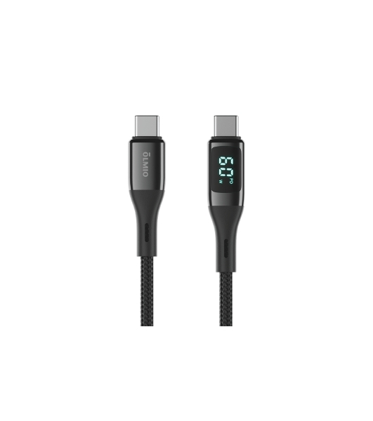 Кабель OLMIO GEEK, Type-C - Type-C, 60W, 1.2м, тканевая оплетка, LCD, черный