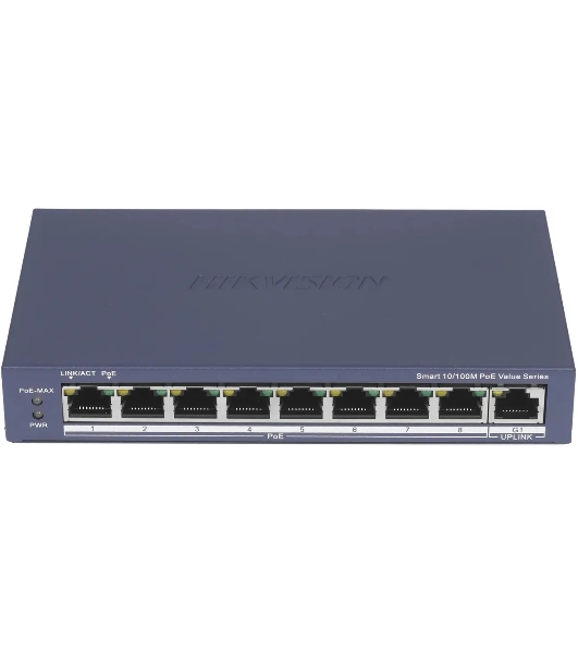 Коммутатор Hikvision DS-3E1309P-EI(O-STD)(B), 8×100 Мбит/с PoE + 1×1 Гбит/с, настраиваемый