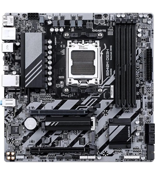 Материнская плата Gigabyte B840M DS3H, AM5, AMD B840, 4xDDR5, 4xSATA, 2xM.2, 1xPCIe 4.0 x16, 1xPCIe 3.0 x4, 2xDP, 1xHDMI, 1x2.5Gb LAN, 3xUSB-A 5Gbps, 8xUSB-A 2.0, 1xUSB-C 5Gbps, 3x3.5 мм, 7.1, mATX