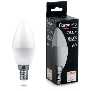 Лампа светодиодная Feron PRO LB-1309 9Вт Е14 дневной матовая свеча