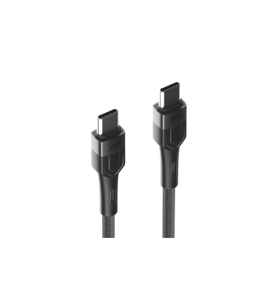 Кабель OLMIO BOLT, Type-C - Type-C, 60W, 1.2м, тканевая оплетка, черный