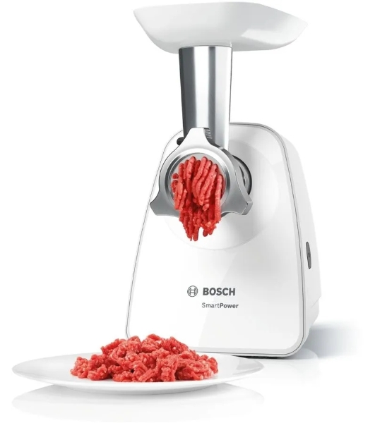 Мясорубка электрическая Bosch MFW2515W белый, 1500 Вт, 1.7 кг/мин, защита от перегрузки, насадки - 4