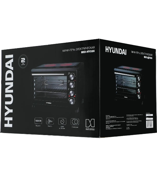 Мини-печь Hyundai MIO-HY086 38 л, 1600 Вт, черный