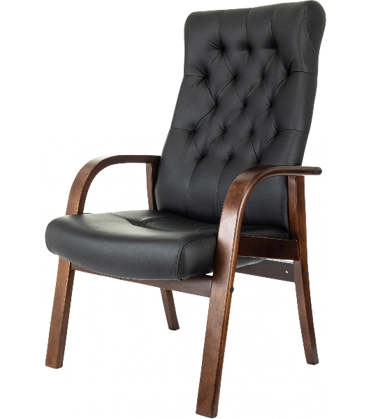 Кресло офисное Бюрократ T-9928WALNUT-CF черный, кожа, на ножках, дерево