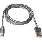 Кабель Qumo Type-С кабель, 1м, USB 2.0, 5В, 2А, 10Вт, тканевая оплетка, стальной коннектор, серый космос, фото 1