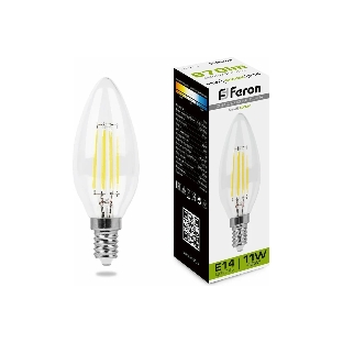 Лампа светодиодная Feron LB-713 11Вт Е14 белый свеча FILAMENT