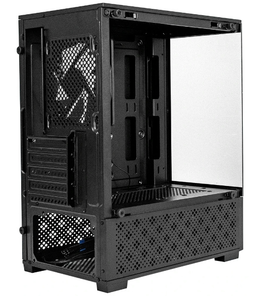 Компьютерный корпус Minitower ExeGate i3 SEA (mATX, без БП, 1*USB+1*USB 3.0, HD аудио, черный, 1 вент. 12см с RGb подсветкой, передняя и боковая панели - закаленное стекло)