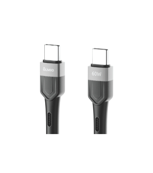 Кабель OLMIO BOLT, Type-C - Type-C, 60W, 1.2м, тканевая оплетка, черный