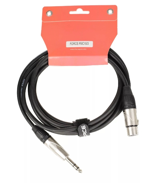 Кабель микрофонный FORCE FMC-15/31/4' TRS (M) - XLR (F), высококачественный балансный, малошумящий с проводниками из безкислородной меди OFC, диаметр 6 мм, профессиональные металлические разъемы Rean, длина 3 м, цвет черный