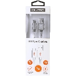 Кабель Qumo Type-С кабель, 1м, USB 2.0, 5В, 2А, 10Вт, тканевая оплетка, стальной коннектор, серый космос, фото2