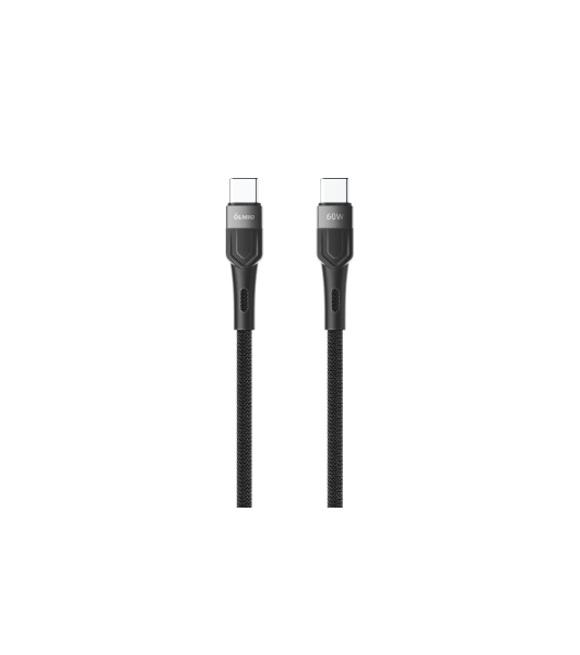 Кабель OLMIO BOLT, Type-C - Type-C, 60W, 1.2м, тканевая оплетка, черный